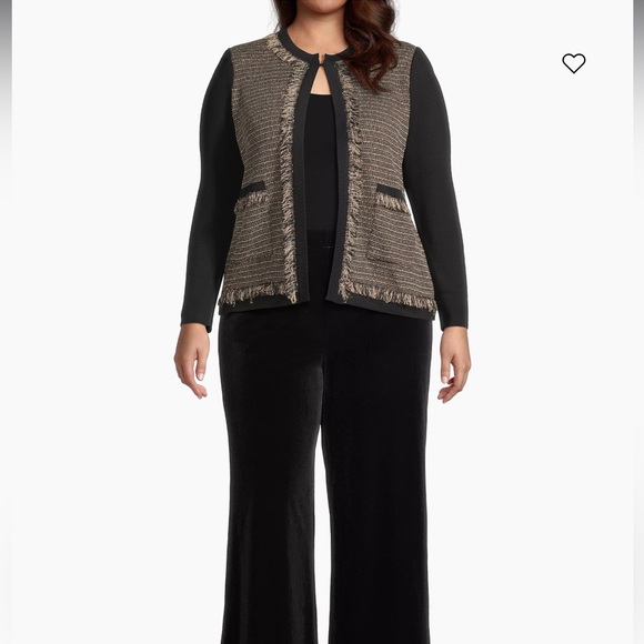 Ming Wang XL Eyelash-Trim Tweed Knit Sweater Jacket - Picture 4 of 10